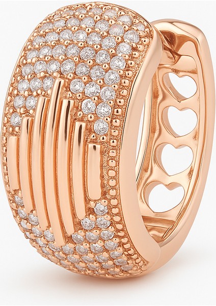 Rose Gold Zirkon Taşlı Büyük Oval Halka Kadın Çelik Küpe