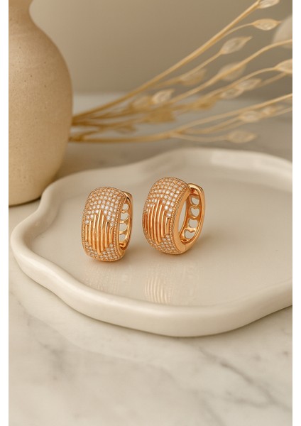 Rose Gold Zirkon Taşlı Büyük Oval Halka Kadın Çelik Küpe fiyatları