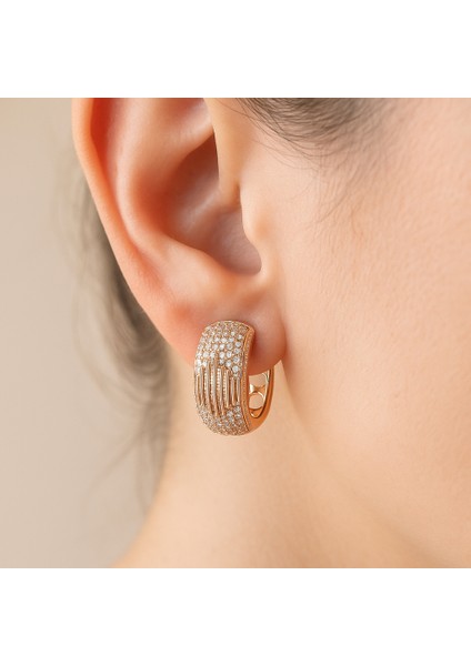 Rose Gold Zirkon Taşlı Büyük Oval Halka Kadın Çelik Küpe modelleri
