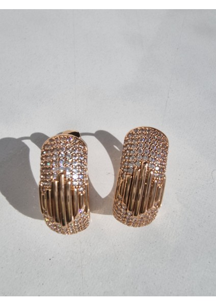 Rose Gold Zirkon Taşlı Büyük Oval Halka Kadın Çelik Küpe fırsatları