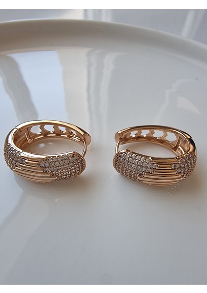 Rose Gold Zirkon Taşlı Büyük Oval Halka Kadın Çelik Küpe indirimleri
