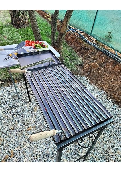 cm Oluklu Lama Izgaralı Demir Mangal Barbekü 75 cm Geçmeli Ayaklı Portatif Katlanabilir fırsatları