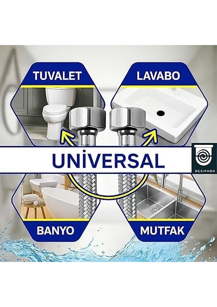 Adet 70 cm Paslanmaz Çelik Örgülü Flex Hortum – 3/8"x3/8" Klozet ve Taharet Musluğu Bağlantı Hortumu, Yüksek Dayanıklı ve Sızdırmaz indirimleri