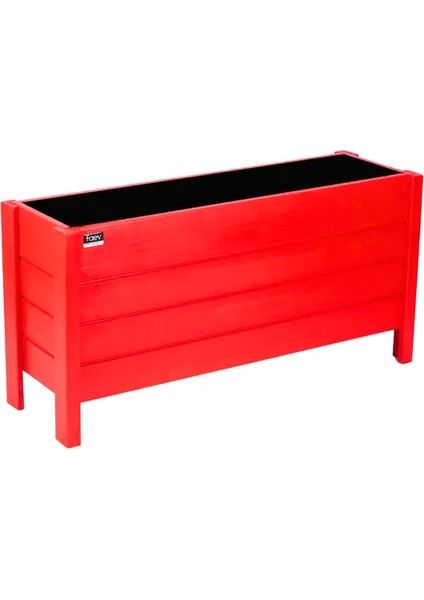 Bodrum Model Ahşap Saksı 75X30X45 cm Dış Mekan Dekoratif Bahçe & Balkon Çiçekliği Hazır Kurulu Kırmızı