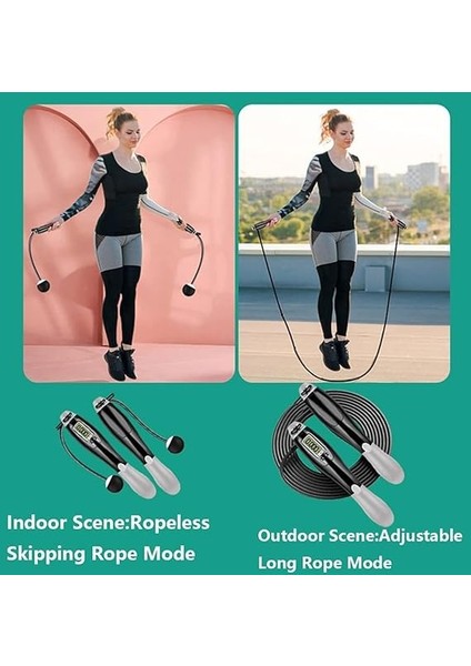 Çift LED Dijital Sayaçlı 4 Modlu Akıllı Çelik Ip Atlama Fitness Kondsiyon Yeşil modelleri