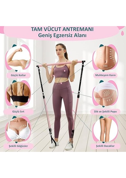 Full Vücut Pilates Bar Seti Egzersiz Çubuğu Ayarlanabilir Evde Onlarcak Farklı Spor Jimnastik Olanağı Kapı Askılı Çantalı modelleri
