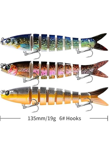 3 Adet 8 Eklemli 3D Oynak Rapala Sahte Balık Yem Seti Tatlı ve Tuzlu Su Uyumlu Wobblers Swimbait modelleri