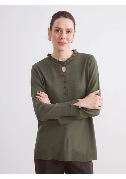 Fırfırlı Dik Yaka Kadın Triko Kazak (W5)