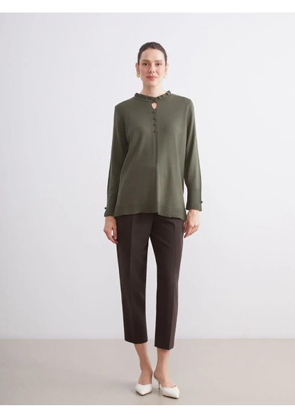 Fırfırlı Dik Yaka Kadın Triko Kazak (W5) modelleri