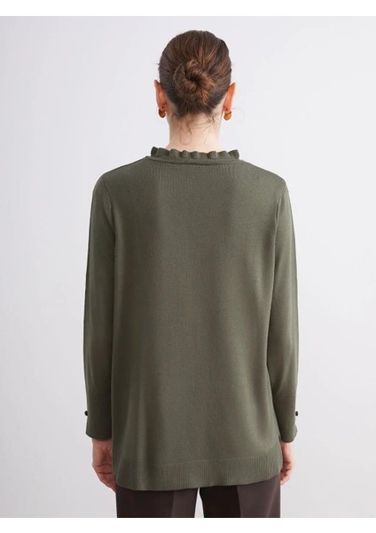 Fırfırlı Dik Yaka Kadın Triko Kazak (W5) indirimleri