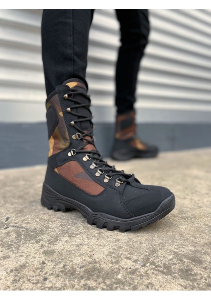 Ekir Bağcıklı Ortopedik Taban Günlük Cilt Erkek Askeri Postal Bot CST Siyah/Haki