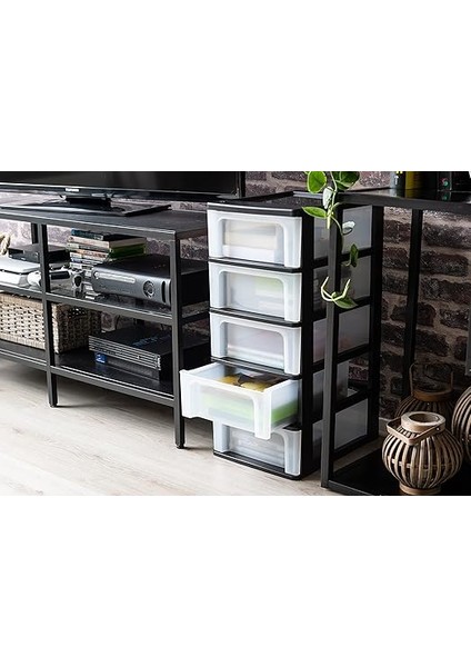 Ohyama Chest OCH-2005 Çekmeceli Konteyner/çekmeceli Dolap, Plastik, Siyah/şeffaf, 35,5 x 26 x 61 cm fırsatları