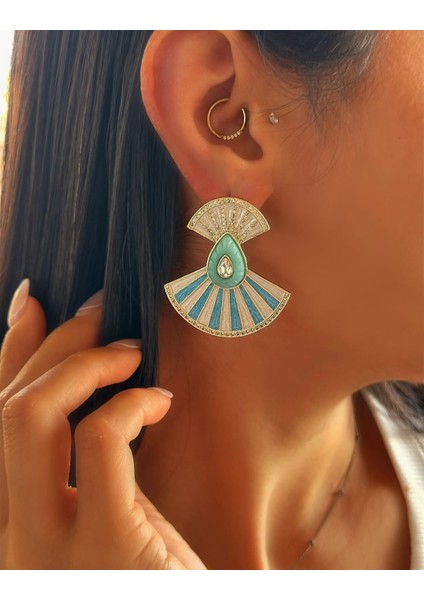 Mavi Yelpaze Model Küpe