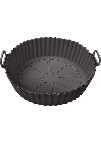 Yeniden Kullanılabilir Xl Airfryer Silikon Pişirme Kabı 23 cm Bpa Içermez Airfryer Pişirme Kağıdı, Yapışmaz Kolay Temizlenir, Büyük Boy Silikon Pişirme Kalıbı (Siyah)