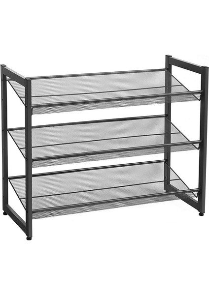 3 Katlı Metal Ayakkabı Rafı, Fileli Raf, Ayarlanabilir Koyma Alanlı Düz Veya Açılı Raf Zeminleri, Koridor, Giriş Alanı Için Istiflenebilir Depo Rafı, 74X62,8X30,7 Cm, Siyah, LMR03B