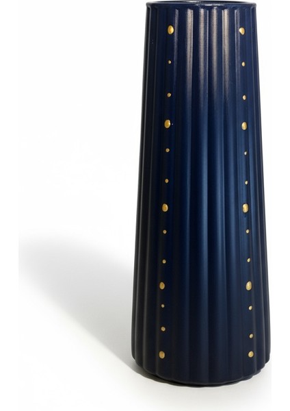 Lacivert-Gold Kabartma Dokulu Çizgili Dekoratif Vazo 17X7 cm fiyatları