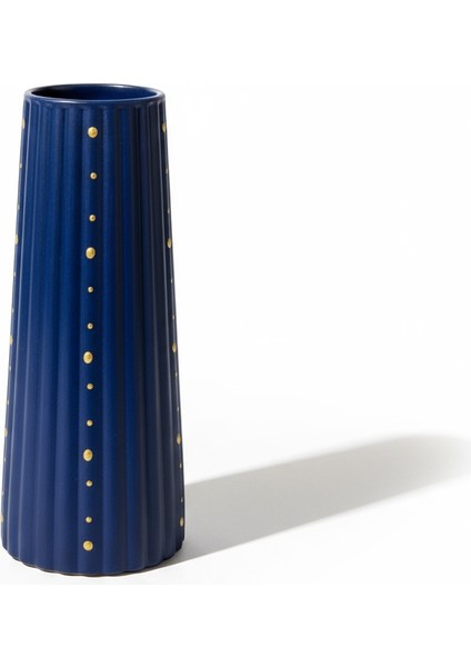 Lacivert-Gold Kabartma Dokulu Çizgili Dekoratif Vazo 17X7 cm modelleri