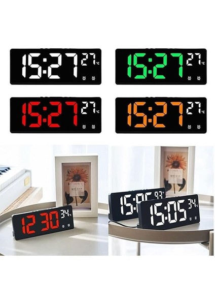 Dijital Dereceli Alarmlı Masa Saati Ses Kontrollü Büyük Ekran Yatak Odası Başucu Saati 7.3" Ekran (Turuncu) fırsatları