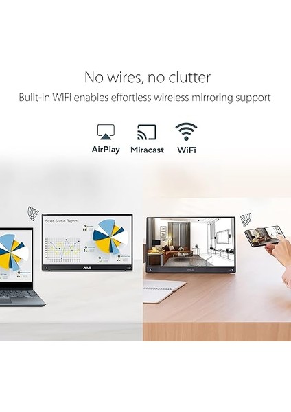 Zenscreen MB16AWP 15.6 Taşınabilir USB Monitör IPS 1920X1080 5ms USB Type-C Mini-Hdmi mm 3 Yıl Kablosuz Bağlantı, Dahili Batarya, Mat Ekran, Tripod Aparat Monitör modelleri