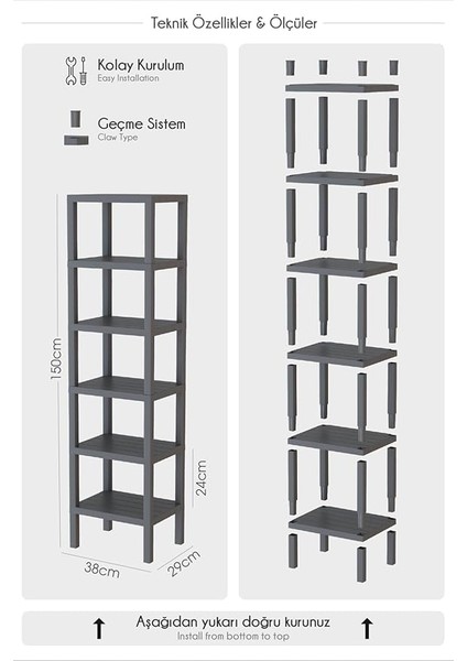 Life 6 Katlı Plastik Siyah Banyo Mutfak Rafı MIT1045 fiyatları