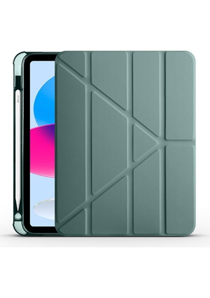 Ipad Air 11 M3 Çipli 2025 ile Uyumlu Kalem Bölümlü Standlı Uyku Modlu Akıllı Kılıf A3267, Koyu Yeşil