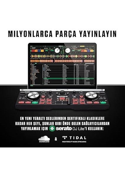 DJ2GO2 Touch – Yolculuk Için Mini Dj Kontrol Cihazı – 2 Panelli USB Dj Konsolu, Ses Arayüzü ve Kapasiteli Jogwheels, 4 Pad Modu; Yazılım Dahil indirimleri