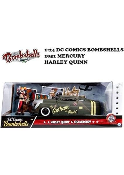 Oyuncak Dc Comics Bombshells Harley Quinn &amp; 1951 Merkür Die-Cast Araba, 1: 24 Ölçek Araç &amp; 2.75 "koleksiyon Heykelcik% 100 Metal" indirimleri