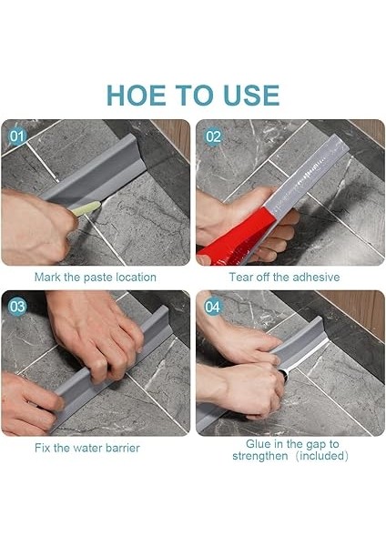 1m Duş Eşiği Su Bariyeri, Silikon Duş Sıçrama Koruma Şeridi 50G Tutkallı, Kendinden Yapışkanlı Islak Oda Zemin Bariyeri, Banyo Için Islak Oda Banyo Zemin Contası, Mutfak Lavabosu (5 cm indirimleri