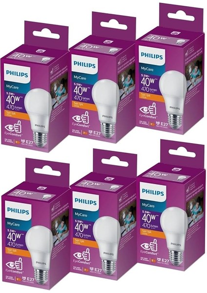 LED 5-40W Ampul 2700K Sarı Işık 6lı