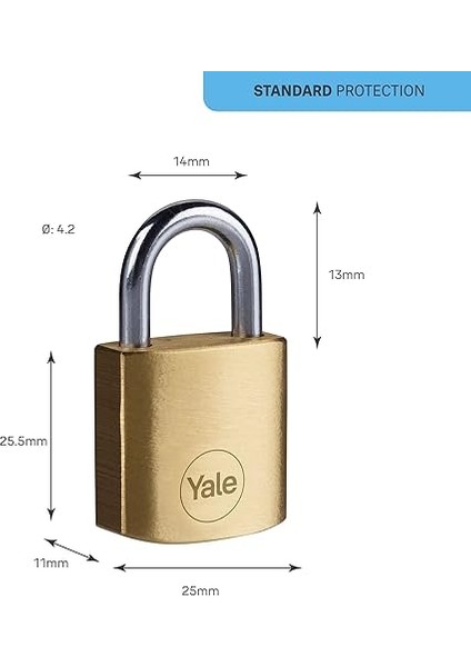Y110B/25/113/1 - Pirinç Asma Kilit 25MM - Standart Koruma - Çelik Halka - 3 Anahtar modelleri