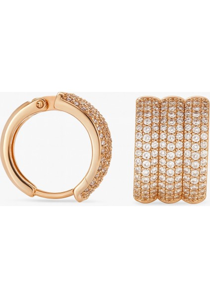 Rose Gold Yarım Tur Zirkon Taşlı Üçlü Sıra Oval Halka Küpe fırsatları