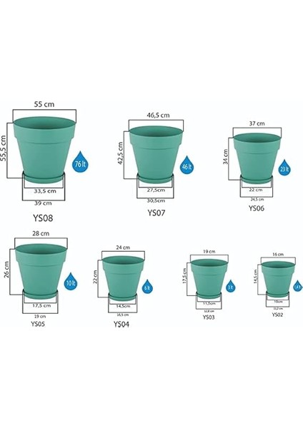 YS08 Yalı Saksı Drenaj Aparatlı Tabaklı Dekoratif Saksı 55CM, 76 Litre Mocha modelleri