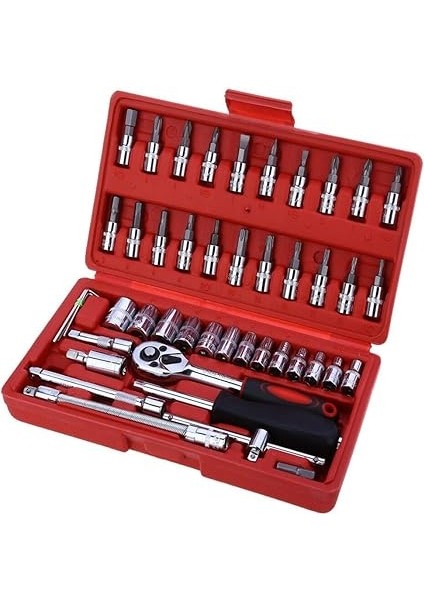 46PCS/ÇOK 1/4 Inç, 838 Lokma Anahtar-Set Auto Için Tamir Aleti, Cırcır Krom-Vanadyum-Tork Anahtarı Kombinasyon Tornavida Sürücü Bit, Tekne Motorsiklet Onarım Kiti Box fırsatları