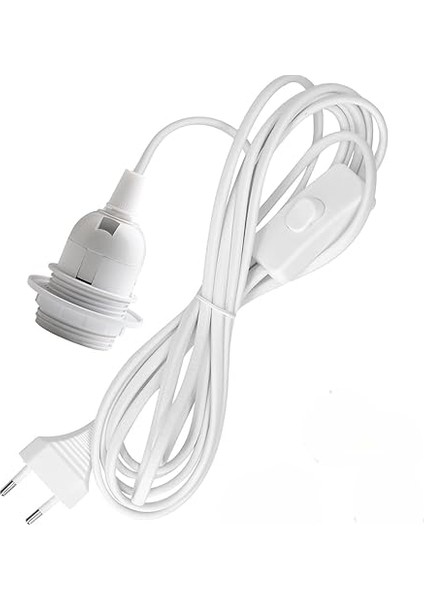 Beyaz 3 Metre Kablolu Tesisat Aydınlatma Sarkıt Tesisat Duy E27 Aç Kapa Anahtarlı Fişli Rakorlu