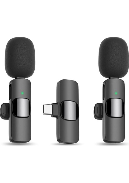 2’li Kablosuz Yaka Mikrofon Seti – Type-C Girişli, 1 Alıcı 2 Mikrofon, Bluetooth’suz Tak-Çalıştır, Gürültü Engelleme, iPhone 15/16 Ile Uyumlu, Vlog, Röportaj, Canlı Yayın Için
