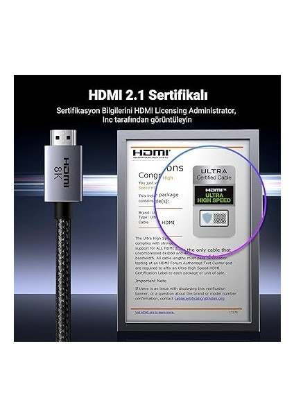 HDMI 2.1 Kablo 8k 60Hz 4K 240Hz 165Hz 144Hz 120Hz 48GBIT/S Yüksek Hızlı, HDMI Kablo 2.1 Ultra Hd Earc Hdr 10+ Hdcp 2.3 Dolby Vision Vrr Tv/ps5/ps4/ Xbox Series X/monitör ile Uyumlu (3m) fiyatları