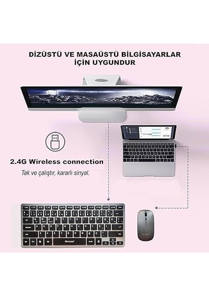 2in1 Kablosuz ve Bluetooth Türkçe Klavye Mouse Set Şarjlı - AL4285 fırsatları