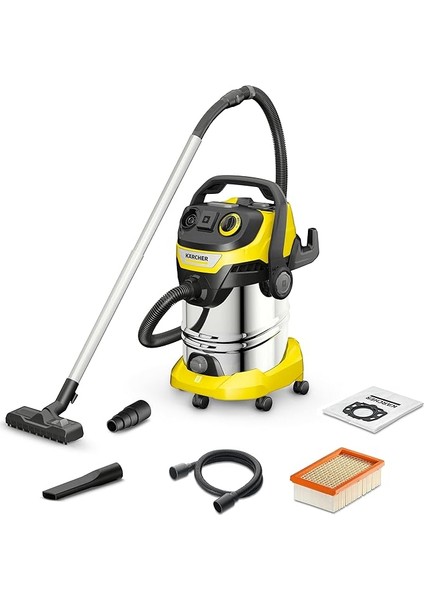 Islak/kuru Süpürge Wd 6 P S V-30/6/22/t, Üfleme Fonksiyonu, Güç: 1300 W, Paslanmaz Çelik Hazne: 30 L, Hortumu: 2,2 M, Priz, Alet Hortumu, Adaptör, Zemin ve Derz Başlığı Dahil, Siyah/sarı