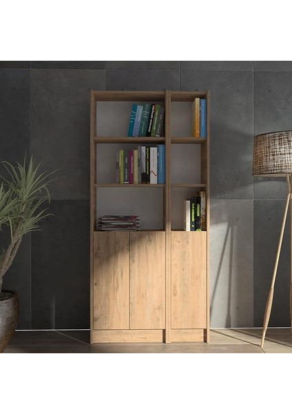 Mobilya FLAT85 Kitaplık 3 Kapaklı Kütüphane Çok Amaçlı Dolap Çam