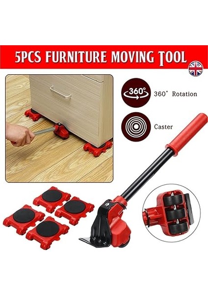 Araçlar 5 Adet/takım Mobilya Kaldırıcı Ağır Hizmet Mobilya Taşıyıcı Taşıma Taşıma Sistemi 4 Hareket Silindiri 1 Tekerlek Çubuğu Kaldırma El Aleti Seti fiyatları