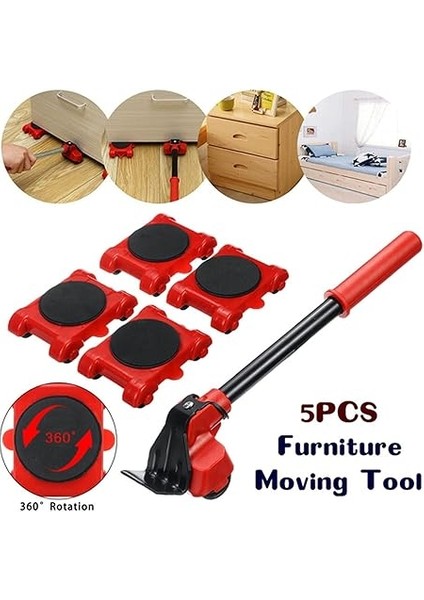Araçlar 5 Adet/takım Mobilya Kaldırıcı Ağır Hizmet Mobilya Taşıyıcı Taşıma Taşıma Sistemi 4 Hareket Silindiri 1 Tekerlek Çubuğu Kaldırma El Aleti Seti fırsatları