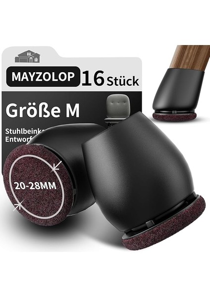 Sandalye Ayakları Için 16 Adet Koruyucu Kapak, Düz ve Eğimli Sandalye Ayakları Için Keçeli Sandalye Ayağı Kapakları, Keçe Kaydırıcı, Mobilya Matı, Sert Ahşap Zeminler Için, Yuvarlak, Siyah