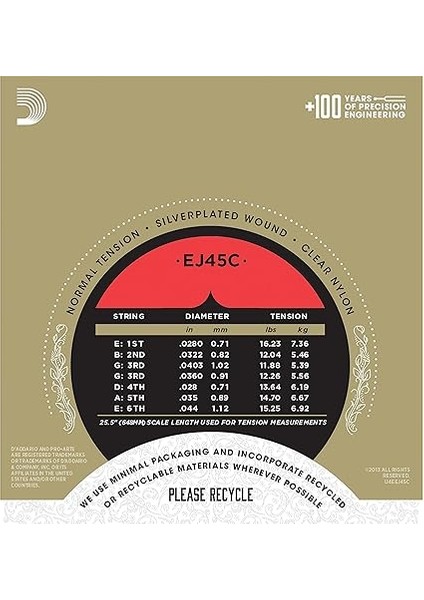 EJ45C Pro-Arte Composite Normal Tension Klasik Gitar Teli modelleri