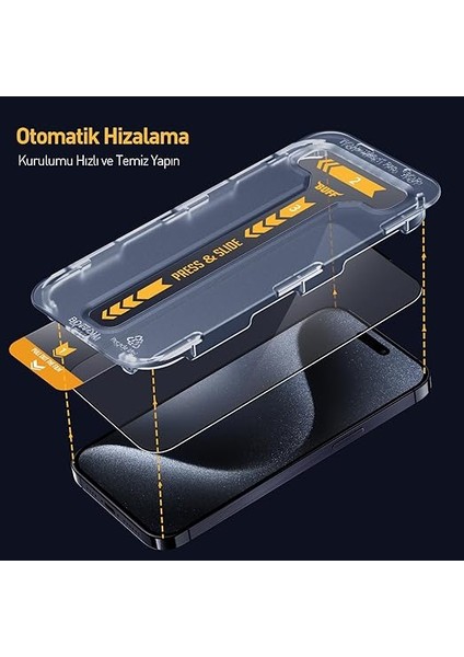 iPhone 15 Serisi ile Uyumlu 5d Easyfit 2 Adet Kolay Uygulama Aparatlı Ekran Koruyucu Temperli Cam, iPhone 15 Pro, Şeffaf fırsatları