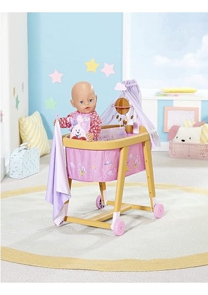 Born 829981 Good Night Beşiği 43 cm Bebekler Için Küçük Eller Için Kolay, Yaratıcı Oyun Empati ve Sosyal Becerileri Destekler, 3 Yıl ve Üstü Yatak Takımları, Mobil ve Kanopi Dahil fırsatları