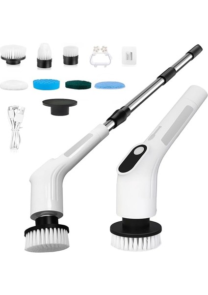 Elektrikli Spin Scrubber, Su Geçirmez Akülü Duş Temizleme Fırçası, Değiştirilebilir Fırça Başlıkları ve Ayarlanabilir Uzatma Kolu Küvet Mutfak Duvar Temizliği Için 2 Hız