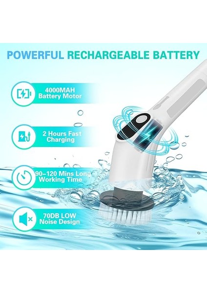 Elektrikli Spin Scrubber, Su Geçirmez Akülü Duş Temizleme Fırçası, Değiştirilebilir Fırça Başlıkları ve Ayarlanabilir Uzatma Kolu Küvet Mutfak Duvar Temizliği Için 2 Hız modelleri