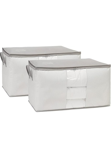 Home Textile 2'li Mega Boy Pvc Pencereli Stuff &amp; Things Gri Çizgili Hurç Set