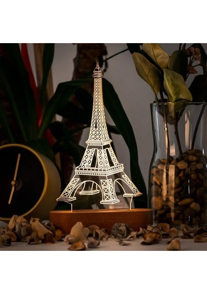 Eyfel Kulesi 3 Boyutlu LED Masa Lambası - USB Bağlantılı Sarı Işık