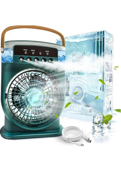 Buharlı Vantilatör - Ultra Güçlü 3 Kademe Soğutucu Fan, 5 Seviye Buhar Üfleme, 600 ml Su Kapasitesi, Uzun Şarj Ömrü, 180 Derece Manevralı, Ev Ofis Kamp Için Kablosuz Portatif Vantilatör